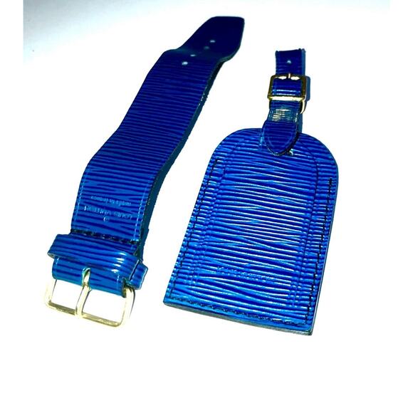 Louis Vuitton Blue Epi Bsg Name tag Leather w/ Poignet Strap Large Charm 1 Set - Picture 5 of 11